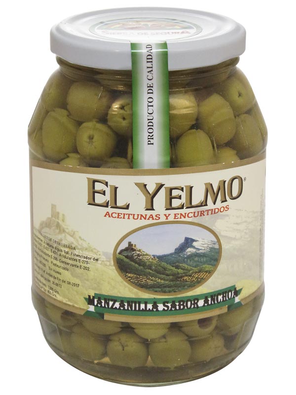 Aceitunas Manzanilla sabor anchoa sin hueso 325g EL YELMO Jaén Bons Olis