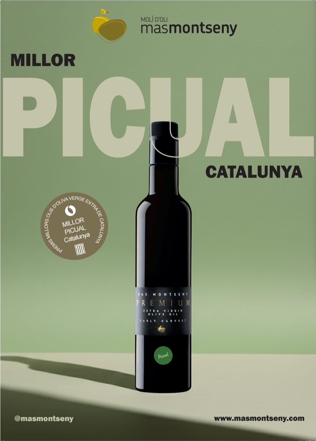 Aceite de Oliva Virgen Extra Cosecha temprana Ecológico Extracción en frío Picual Mas Montseny Tarragona