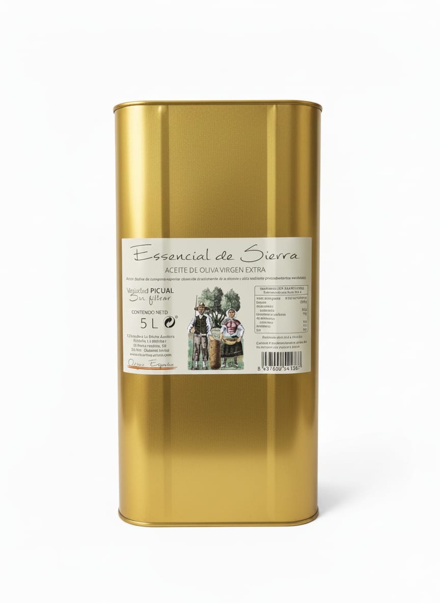 Aceite de Oliva Virgen Extra Lata 5L ESSENCIAL DE SIERRA sin filtrar extracción en frío Andalucía