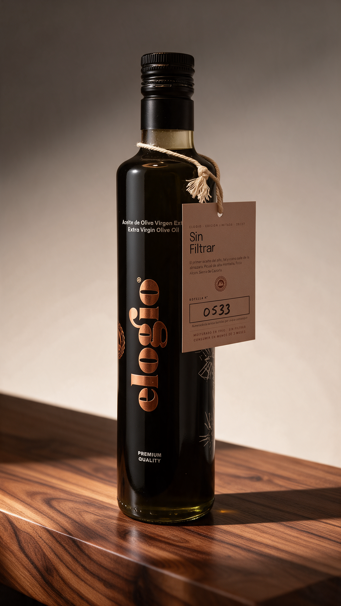 Aceite de Oliva Virgen Extra AOVE Sin Filtrar Extracción en frío ELOGIO Jaén Andalucía